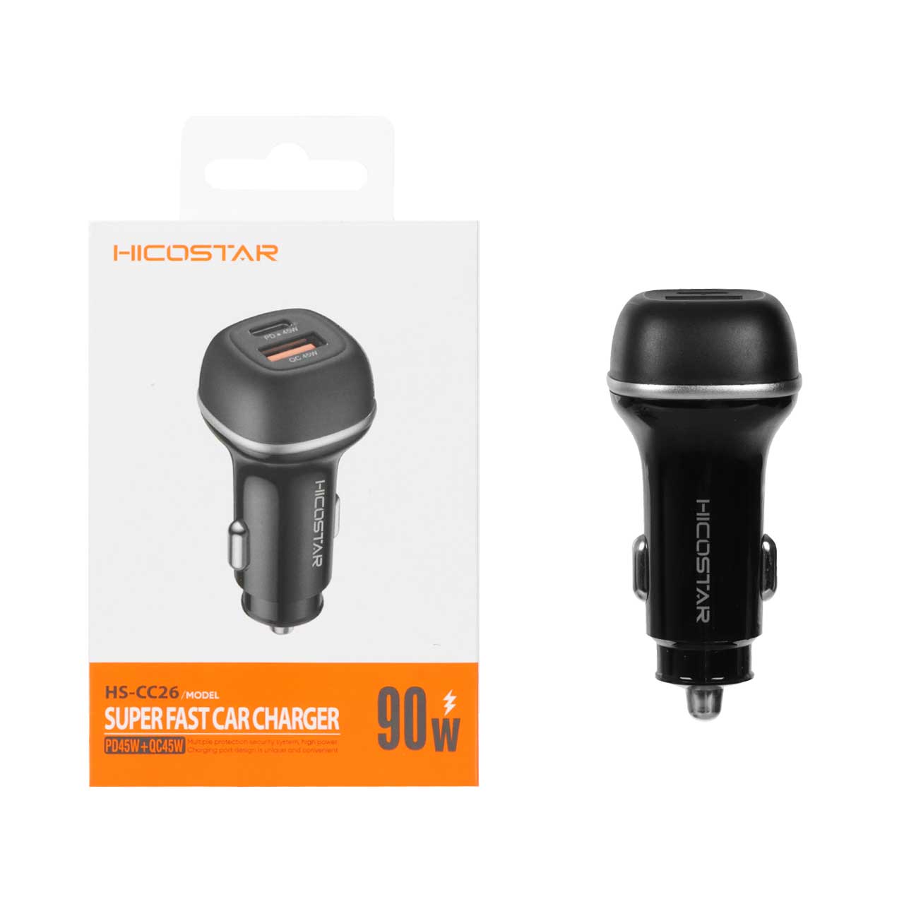 شارژر فندکی فست و PD دو پورت Hicostar مدل HS-CC26 90W - مشکی